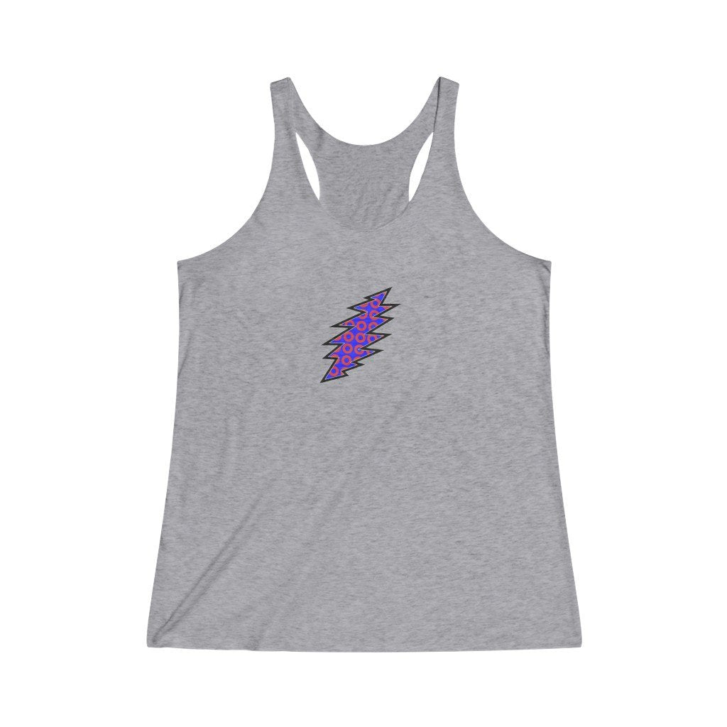 Lightning Bolt With Donuts-Women's Tri-Blend Racerback Tank-Printify-all products,DEAD,DEAD THREADS,DTG,GRATEFUL DEAD,PHISH,PHISH PHASHIONS,Slim fit,Tank Tops,Women's Clothing