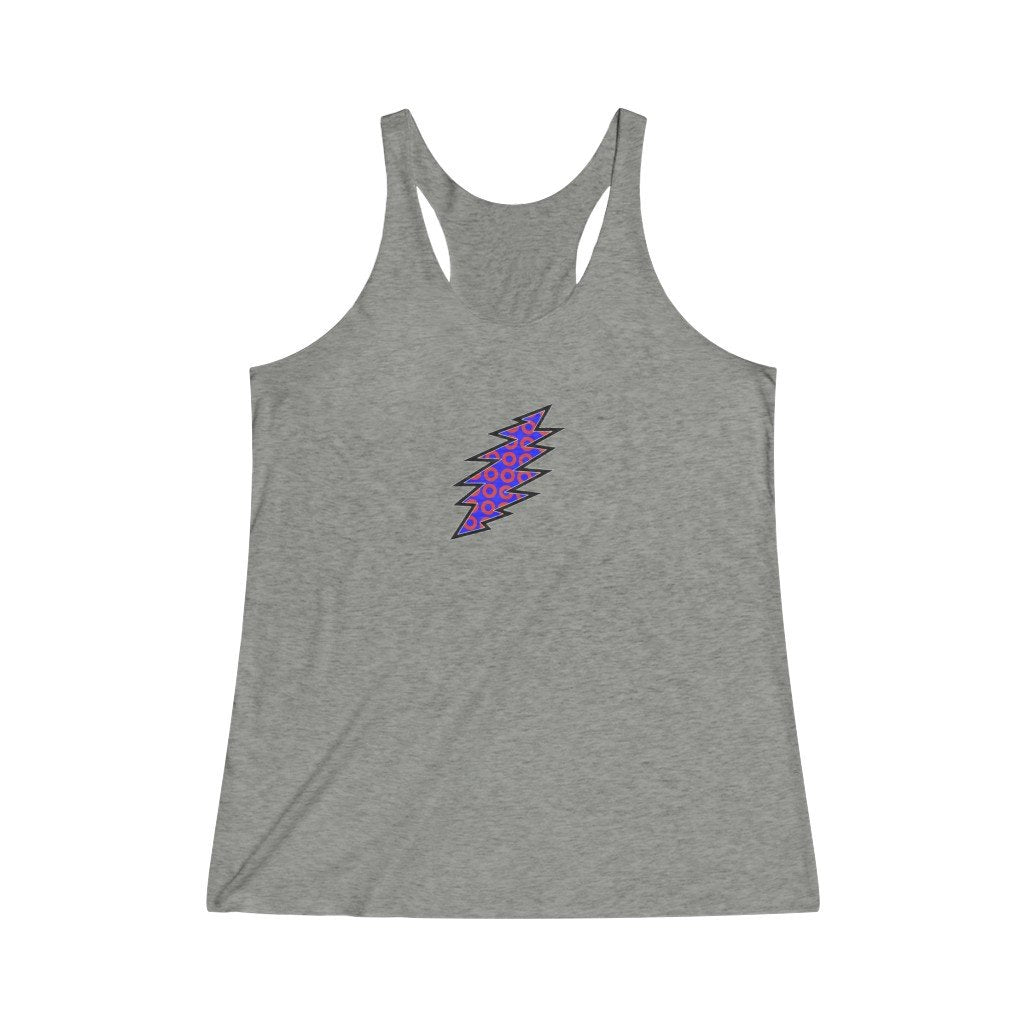 Lightning Bolt With Donuts-Women's Tri-Blend Racerback Tank-Printify-all products,DEAD,DEAD THREADS,DTG,GRATEFUL DEAD,PHISH,PHISH PHASHIONS,Slim fit,Tank Tops,Women's Clothing
