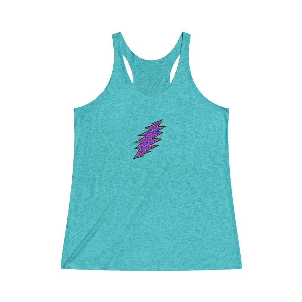 Lightning Bolt With Donuts-Women's Tri-Blend Racerback Tank-Printify-all products,DEAD,DEAD THREADS,DTG,GRATEFUL DEAD,PHISH,PHISH PHASHIONS,Slim fit,Tank Tops,Women's Clothing