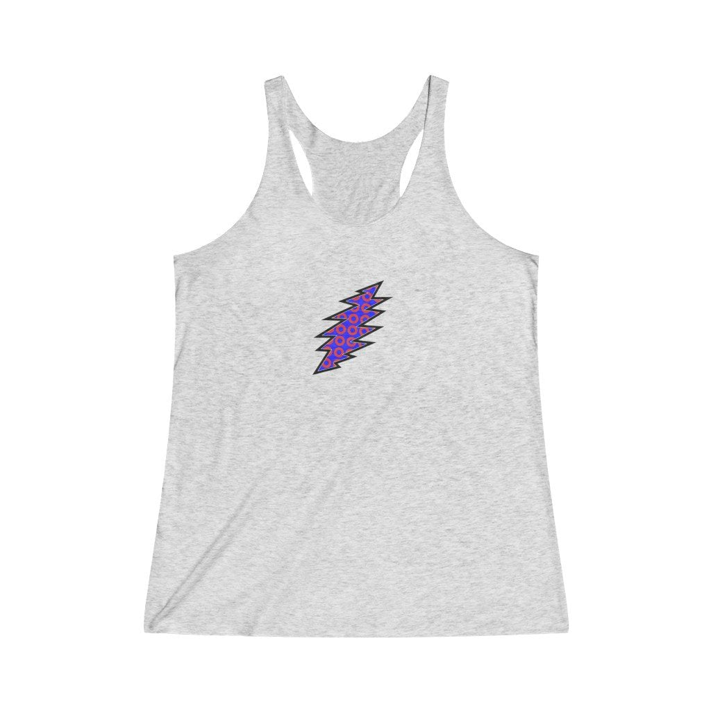 Lightning Bolt With Donuts-Women's Tri-Blend Racerback Tank-Printify-all products,DEAD,DEAD THREADS,DTG,GRATEFUL DEAD,PHISH,PHISH PHASHIONS,Slim fit,Tank Tops,Women's Clothing