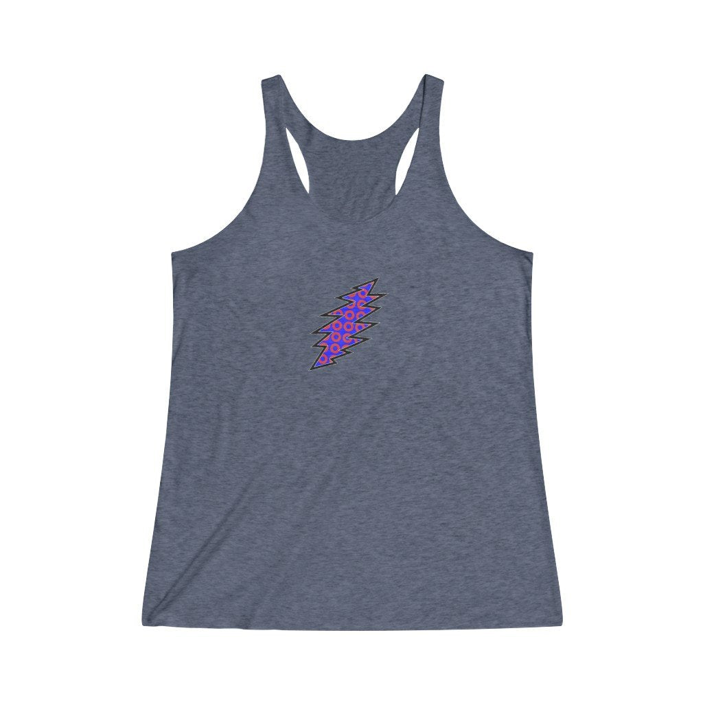 Lightning Bolt With Donuts-Women's Tri-Blend Racerback Tank-Printify-all products,DEAD,DEAD THREADS,DTG,GRATEFUL DEAD,PHISH,PHISH PHASHIONS,Slim fit,Tank Tops,Women's Clothing