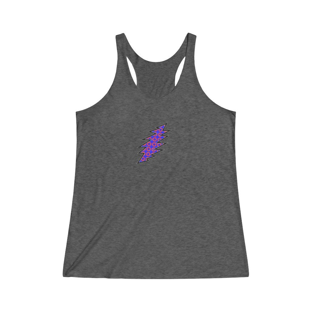 Lightning Bolt With Donuts-Women's Tri-Blend Racerback Tank-Printify-all products,DEAD,DEAD THREADS,DTG,GRATEFUL DEAD,PHISH,PHISH PHASHIONS,Slim fit,Tank Tops,Women's Clothing