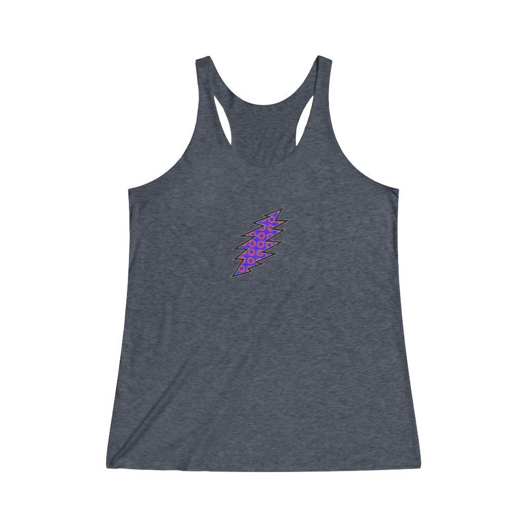 Lightning Bolt With Donuts-Women's Tri-Blend Racerback Tank-Printify-all products,DEAD,DEAD THREADS,DTG,GRATEFUL DEAD,PHISH,PHISH PHASHIONS,Slim fit,Tank Tops,Women's Clothing